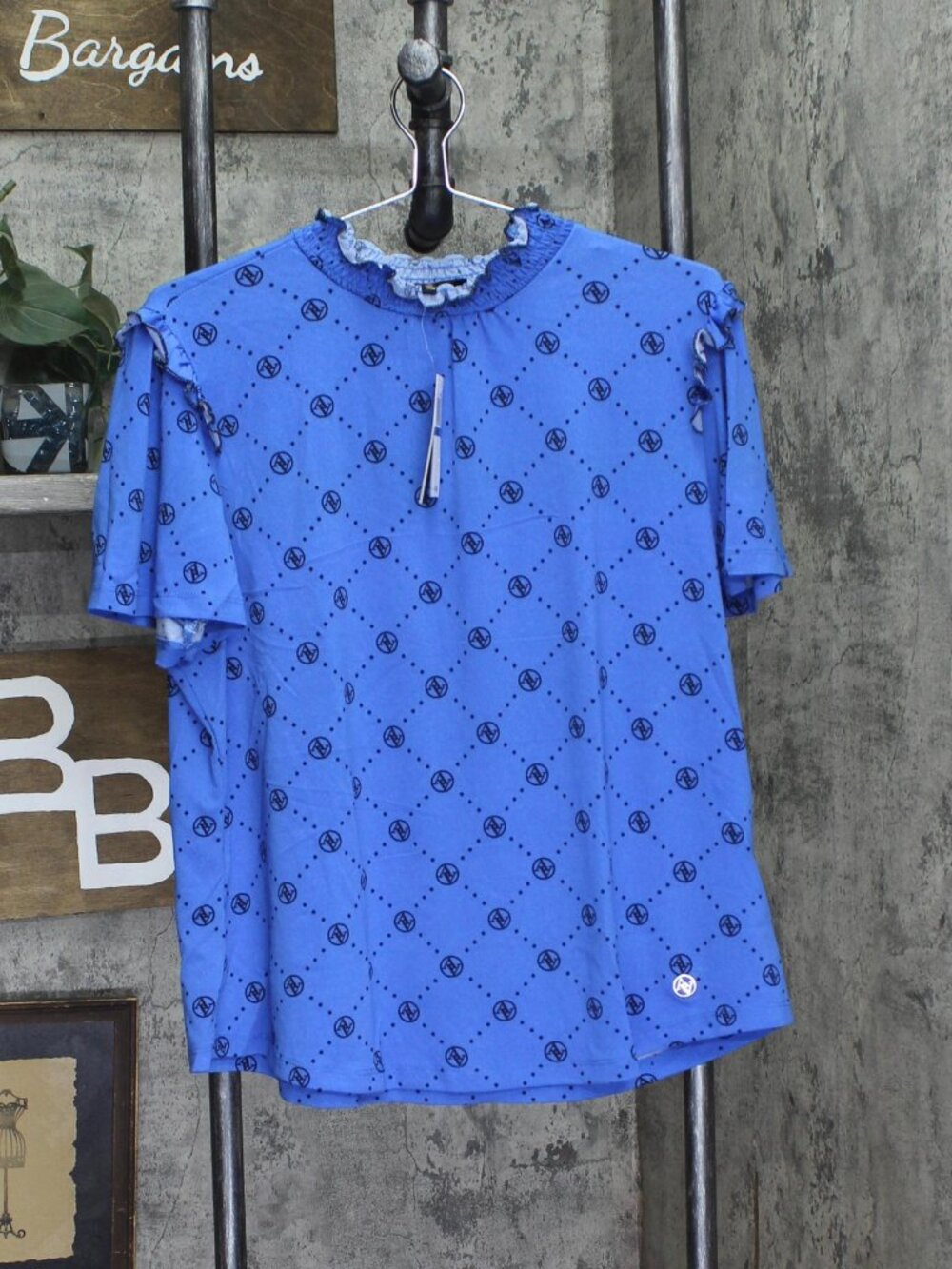 Adrienne Vittadini Blue Adrienne Vittadini Knit Short Sleeve Smocked Sz XL
